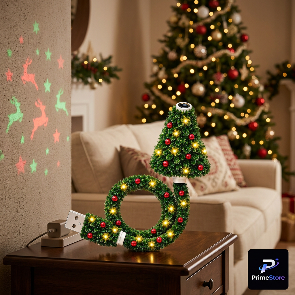 Foto en salón navideño con logo PrimeStore